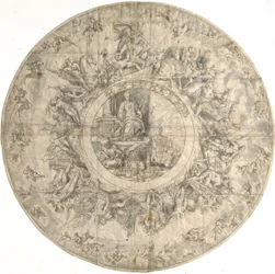 Diseño para un plato ornamental que muestra el triunfo de Venecia sobre los turcos